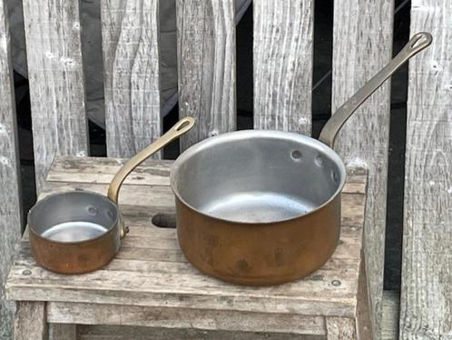 twee roodkoperen steelpannetjes, Huis en Inrichting, Keuken | Potten en Pannen, Gebruikt, Koekenpan of Braadpan, Ophalen