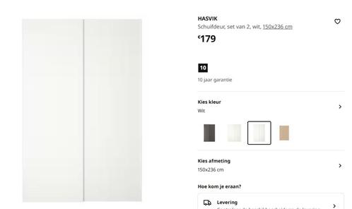 IKEA Pax Hasvik - 2 schuifdeuren met slot (wit, 150x201), Maison & Meubles, Armoires | Penderies & Garde-robes, Comme neuf, 200 cm ou plus