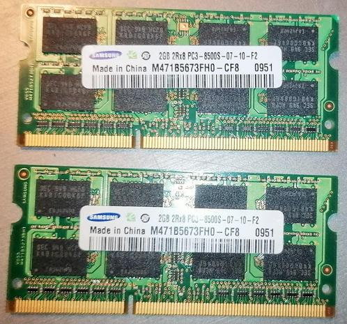 BXL RAM 2 GB PC3-8500S 1066MHz pour portables, Computers en Software, RAM geheugen, Gebruikt, Laptop, 2 GB, Ophalen of Verzenden