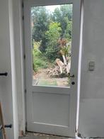 Houten buitendeur (witte binnen/houten buitenkant), Ophalen, Gebruikt, 80 tot 100 cm, 215 cm of meer