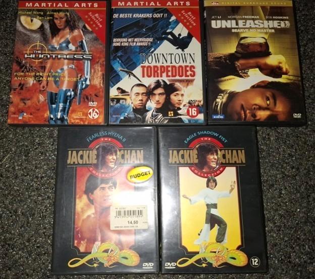 5 DVD's Martial Arts ( met oa. Jackie Chan, Jet Li,... ), Cd's en Dvd's, Dvd's | Actie, Zo goed als nieuw, Martial Arts, Alle leeftijden
