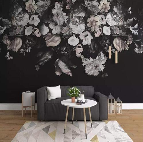 Papier peint floral, Huis en Inrichting, Stoffering | Behang, Wit, Zwart, Roze, Ophalen of Verzenden