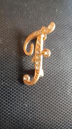 broche de fantaisie initiale F avec strass (x2087), Handtassen en Accessoires, Broches, Ophalen of Verzenden, Zo goed als nieuw