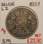 5 FR  1851   LEOPOLD I      BELGIE     € 22,50, Postzegels en Munten, Munten | België, Zilver, Ophalen of Verzenden, Zilver, Losse munt