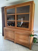 Massieve vitrine kast in teak, Huis en Inrichting, Kasten | Vitrinekasten, Ophalen, Met deur(en), 200 cm of meer, Teakhout