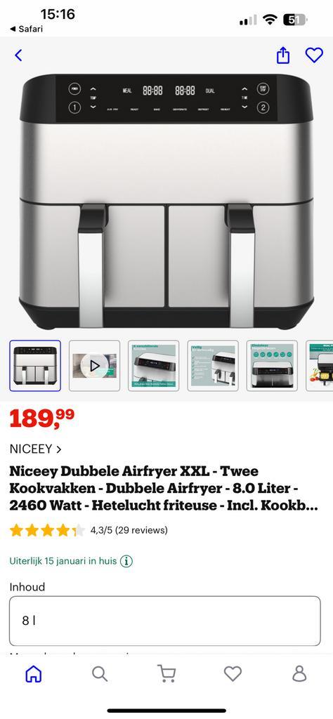 Niceey Dubbele Airfryer XXL, Elektronische apparatuur, Airfryers, Zo goed als nieuw, Airfryer XXL, Ophalen