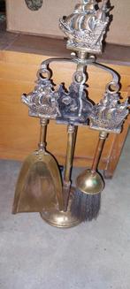 Antieke messing traditionele haardset, Antiek en Kunst, Ophalen of Verzenden