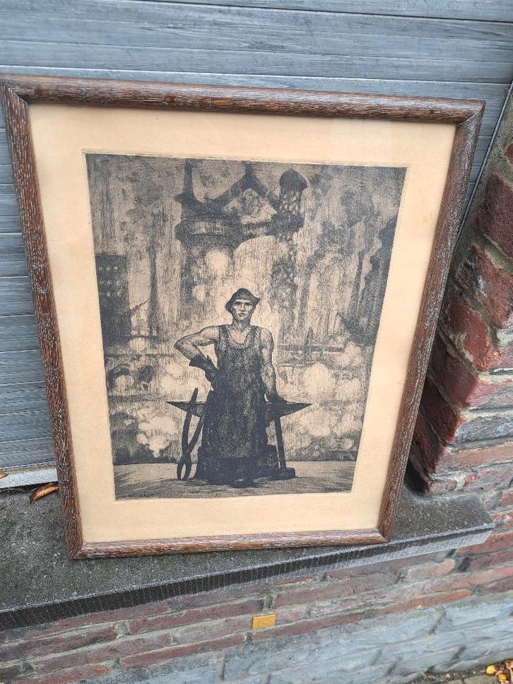 Gravure le hainaut signe pierre paulus, Antiek en Kunst, Kunst | Etsen en Gravures, Ophalen of Verzenden