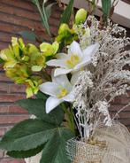Bloemstuk in koperen antieke vaas met vele bloemen - 1 m 20, Ophalen of Verzenden
