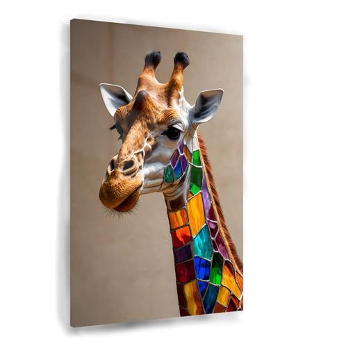 Regenboog Mozaïek Giraffe Kunstwerk Glasschilderij 100x150c, Huis en Inrichting, Woonaccessoires | Schilderijen, Tekeningen en Foto's