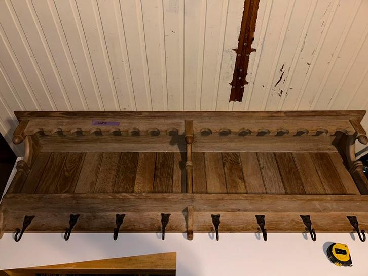 Grote massief houten kapstok met 10 metalen haken, Huis en Inrichting, Woonaccessoires | Kapstokken, Zo goed als nieuw, Hout, Ophalen