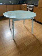 Ronde eettafel lichtblauw 110cm, Huis en Inrichting, Ophalen, Gebruikt, Rond, Vier personen