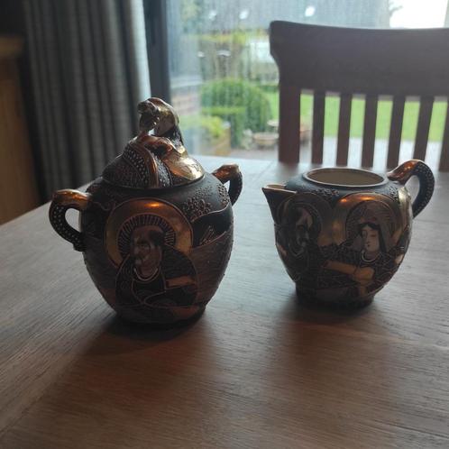 Japanse Satsuma melkkan en suikerpot, Antiek en Kunst, Antiek | Porselein, Ophalen of Verzenden