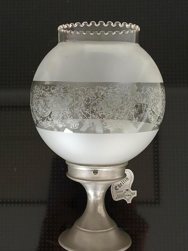 Kandelaar tin en glas, Antiek en Kunst, Antiek | Tin, Ophalen of Verzenden