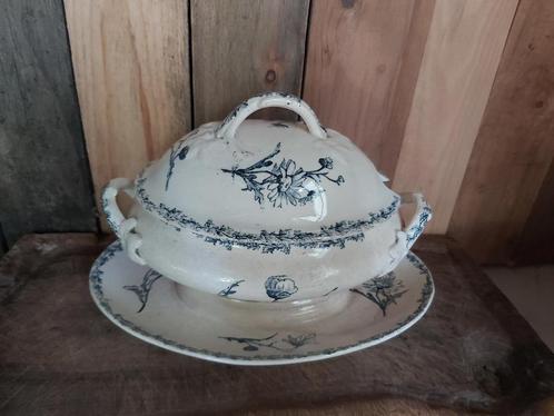 Prachtige oude franse sauciere / sauskom / juskom met deksel, Antiek en Kunst, Antiek | Servies los, Ophalen of Verzenden
