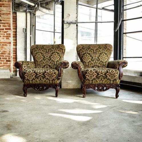 Set van 2 Vintage barok clubzetels / éénzitten / fauteuils, Antiek en Kunst, Antiek | Meubels | Stoelen en Sofa's, Ophalen of Verzenden