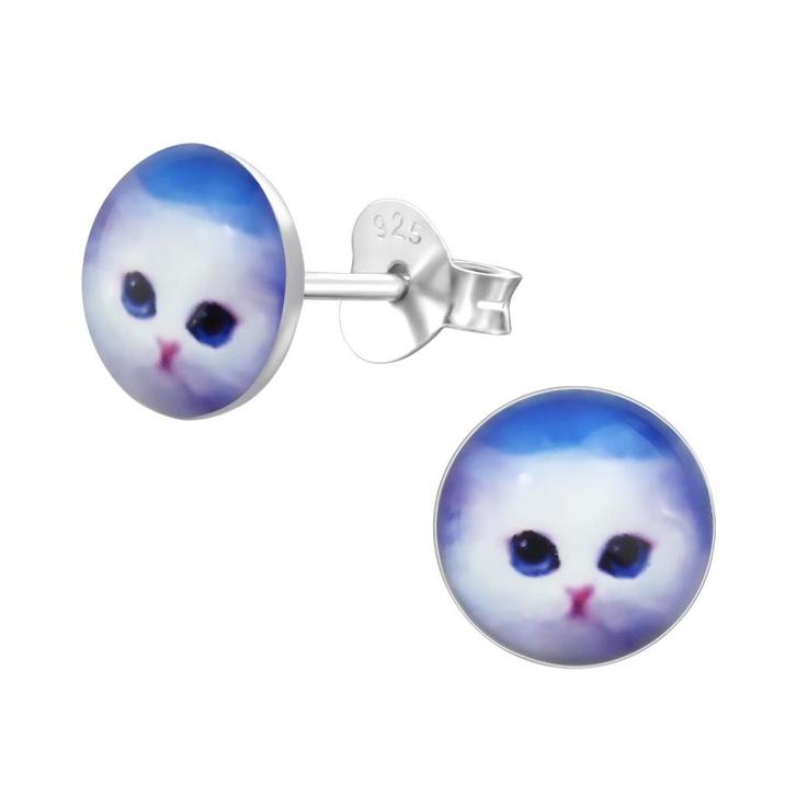 Kat oorstekers kinderen in zilver - OP=OP!, Handtassen en Accessoires, Kindersieraden, Nieuw, Oorbellen, Zilver, Ophalen of Verzenden