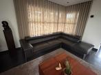 Mooi strak hoeksalon, donkerbruin leder, prima staat, Huis en Inrichting, Ophalen, Zo goed als nieuw, Hoekbank, Leer