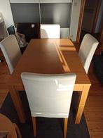 Table en bois avec rallonges + 4 chaises, Rectangulaire, Enlèvement, Utilisé, Bois