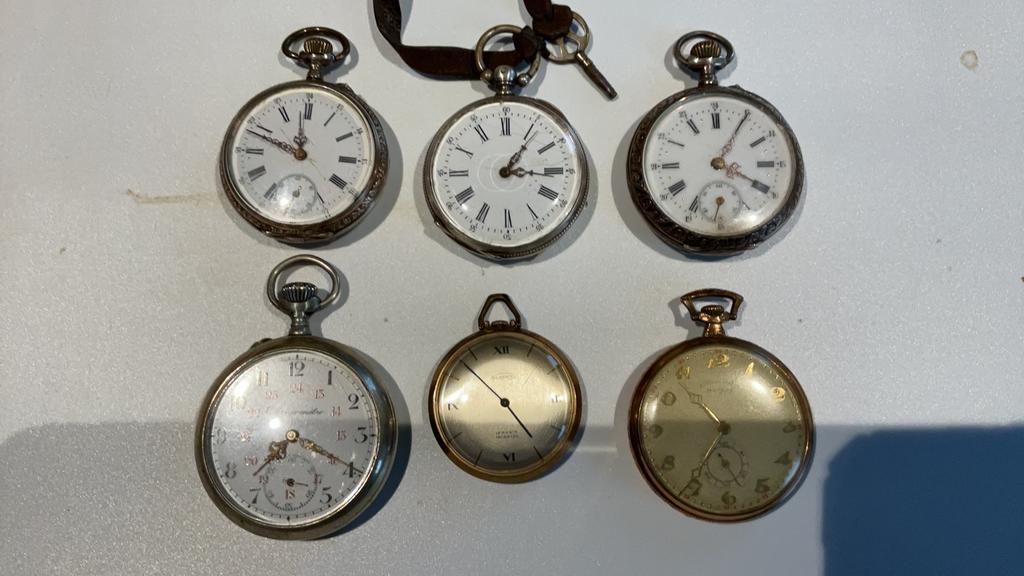 6 montres de poche. 1 plaque ou 15 rubis., Enlèvement ou Envoi