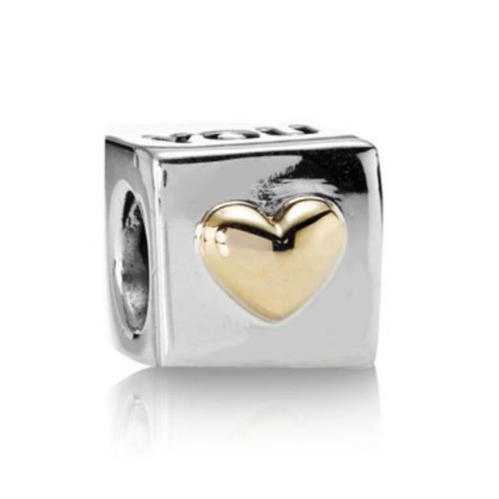 Pandora bedel I LOVE YOU met gouden hartje, Handtassen en Accessoires, Bedels, Pandora, Zilver, 1 bedel, Ophalen of Verzenden