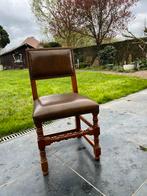 Houten stoelen met lederen bekleding, Vijf, Zes of meer stoelen, Rustiek, Hout, Bruin