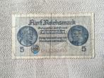 Duits bankbiljet bankbriefje van 5 Reichsmark - 1939 - wo2, Los biljet, Duitsland, Ophalen of Verzenden