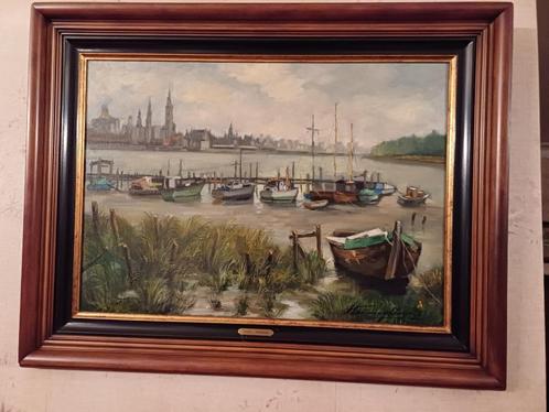 SCHILDERIJ ANTWERPEN BOTEN OP DE SCHELDE, Antiek en Kunst, Kunst | Schilderijen | Klassiek, Ophalen