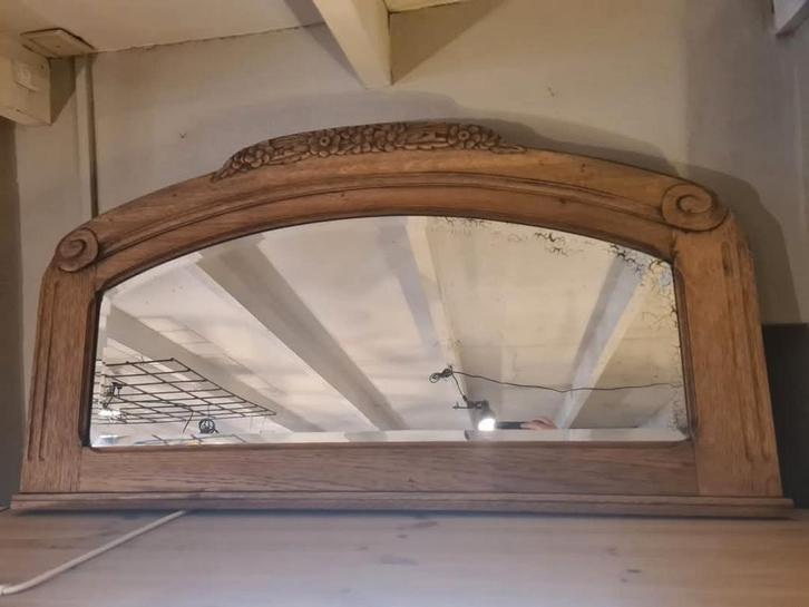 Oude eiken spiegel, blank geschuurd, horizontaal, verweerd, Antiek en Kunst, Antiek | Spiegels, Ophalen