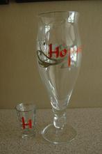 Hopus glas met extra klein glaasje, Verzamelen, Biermerken, Glas of Glazen, Zo goed als nieuw, Ophalen