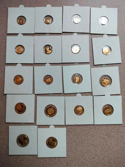 Reeks 18 gouden miniatuur munten België, Timbres & Monnaies, Monnaies | Belgique, Or, Or, Enlèvement ou Envoi