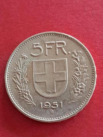 1951 Suisse 5 francs en argent rare