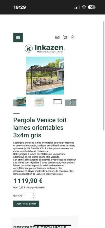 Pergola INKAZEN Venice toit lames orientables 3x4m gris beschikbaar voor biedingen