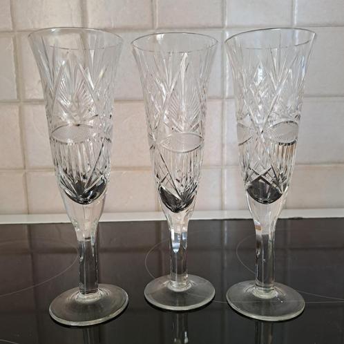 3 kristallen champagneglazen, Antiek en Kunst, Antiek | Glaswerk en Kristal, Ophalen