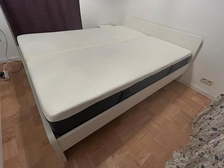 Luröy Ikea + Emma, Maison & Meubles, Chambre à coucher | Lits, Comme neuf, Deux personnes, 160 cm, 200 cm, Bois, Blanc, Enlèvement ou Envoi