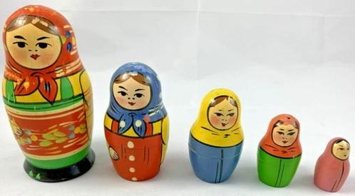 Matroesjka Baboesjka 5-delig handgemaakt hout USSR 14 - 5 cm, Verzamelen, Poppetjes en Figuurtjes, Zo goed als nieuw, Verzenden