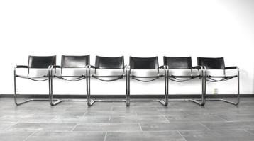 Set van 6 zwart tuigleer buisframe stoelen S34 van Mart Stam beschikbaar voor biedingen