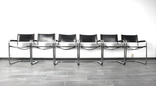 Set van 6 zwart tuigleer buisframe stoelen S34 van Mart Stam, Huis en Inrichting, Stoelen, Gebruikt, Vijf, Zes of meer stoelen