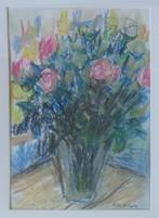 ALBERT DE DEKEN / ROOSJES / ORIGINEEL WERK / 61x47cm / KADER, Ophalen of Verzenden