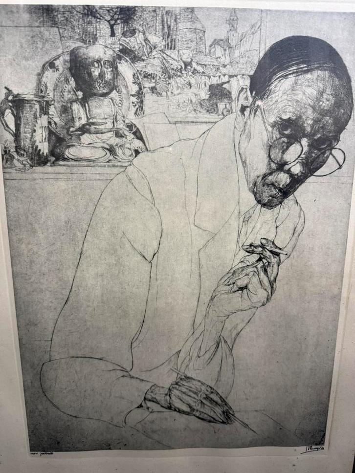 Knappe ets “Zelfportret” door Jules De Bruycker, 1925, Antiek en Kunst, Kunst | Etsen en Gravures, Ophalen of Verzenden