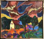 Schilderij Guisset — Modern kleurrijk landschap 87x96 cm, Antiek en Kunst, Kunst | Schilderijen | Modern, Ophalen