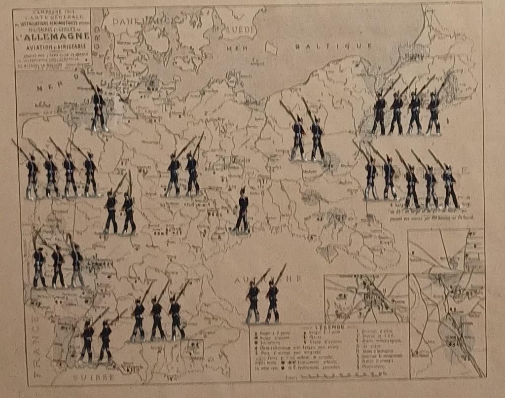 Carte des Installations Aeronautiques... ( Campagne 1914 ), Antiek en Kunst, Kunst | Litho's en Zeefdrukken, Ophalen of Verzenden