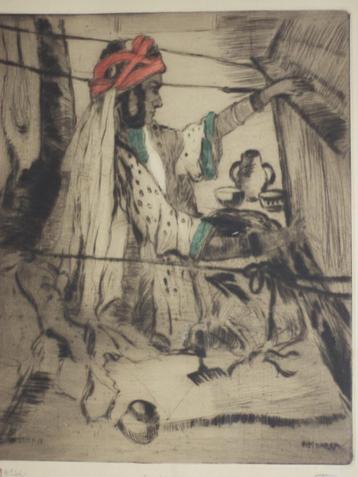 JEHAN FRISON litho aquatint Ambarka Marokko tapijtenweefster beschikbaar voor biedingen