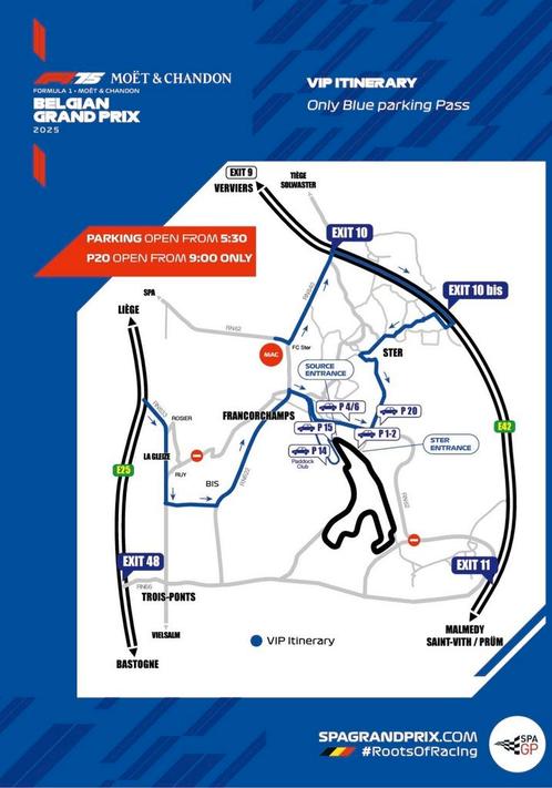 Car Parking P4 VIP [blue] Friday, July 25, 2025 - Belgian GP, Tickets en Kaartjes, Sport | Overige, Juli