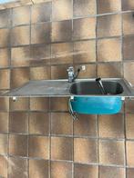 Lavabo met afdruiprek, Doe-het-zelf en Bouw, Sanitair, Inox, Wastafel, Gebruikt, Ophalen