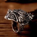 Wolvenkop ring, Handtassen en Accessoires, Nieuw, Dame of Heer, Zilver, IJzer of Staal