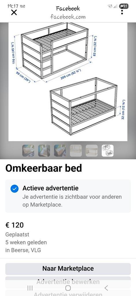 Omkeerbaar bed Kuva ikea, Huis en Inrichting, Slaapkamer | Stapelbedden en Hoogslapers, Zo goed als nieuw, Hoogslaper, Ophalen