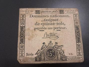 1793 France 15 sols billet de banque série 12 disponible aux enchères