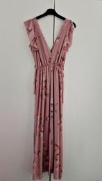 Robe fluide longue, rose pâle & fleurs - Taille M-L, Maat 38/40 (M), Cocktailjurk, Ophalen of Verzenden, Zo goed als nieuw