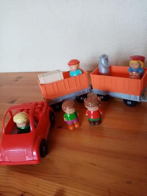 Abrick (écoiffier) auto + hooiwagen + melkkar + 5 poppetjes, Kinderen en Baby's, Speelgoed |Speelgoedvoertuigen, Zo goed als nieuw